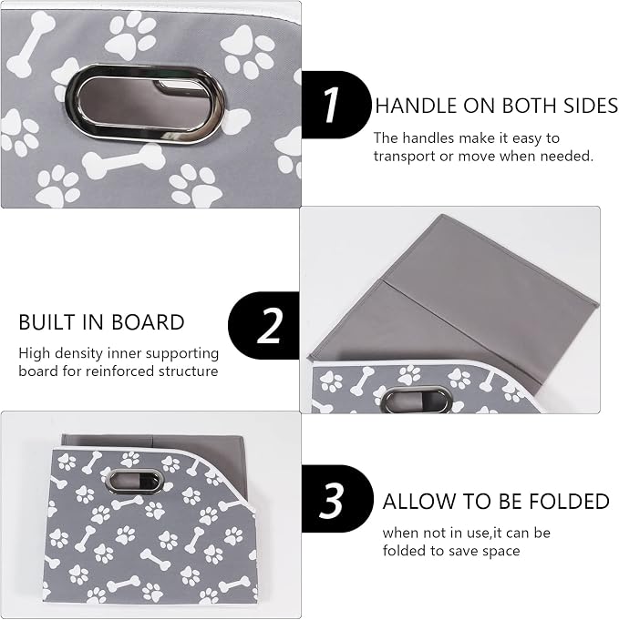 Large Dog Storage Bin, Foldable Trapezoid Box with Handles | Canvas Fabric,Large Capacity, for Pet Supplies,Pet Organizer Basket, Sturdy Metal Handles ,Easy Carry-BonePaw