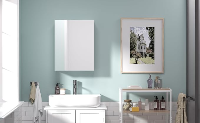 18x14 inch Bathroom Wall Cabinet, Saver Storage Cabinet, Medicine Cabinet with 1 Door and Adjustable Shelves, Grey（Assembly Required）