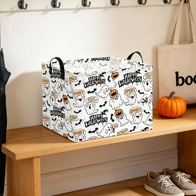 NTAO Gift Storage Basket Empty for Halloween, Storage Bin with Handles, Room Decor, Book Box(Spooky Ghost)