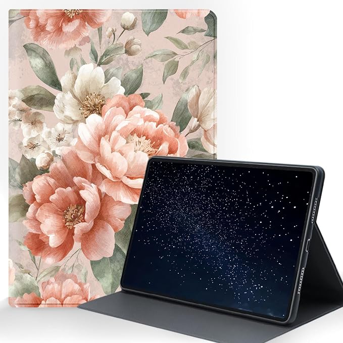 for Samsung Galaxy Tab S10 FE/ S9 FE 5G 10.9 Inch/Galaxy Tab S9 11 Inch 2023 Tablet Protective Cover with Adjustable Stand and Magnetic Auto Wake/Sleep,Peony Floral