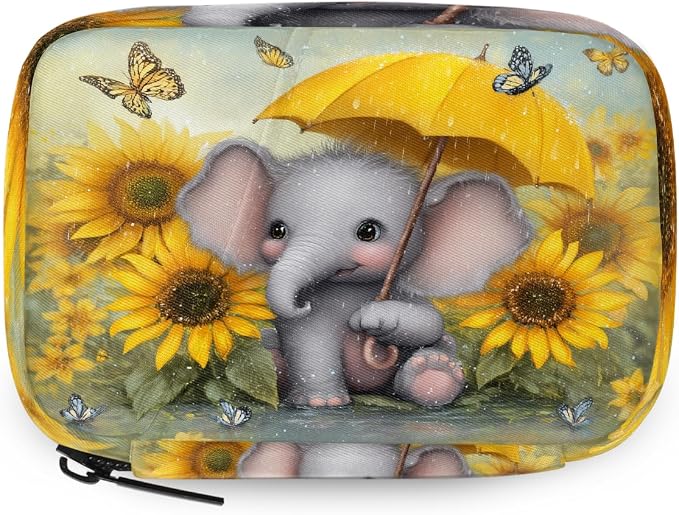 Travel Pill Organizer Cute Elephant Umbrella Sunflower Pill Case