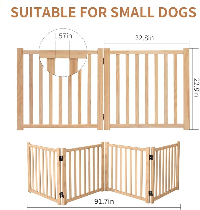 YOCAN Non-Painted Wooden Freestanding Dog Gates - 2 Panel H:23"(2PC) | Pet Gate for The House,Doorways, Stairs,Wood Dog Fences Indoor Pet Gate,Step Over Fence