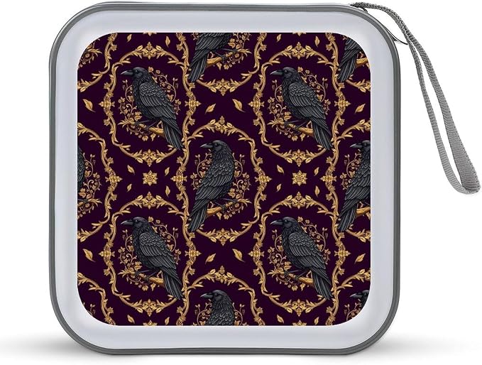 Portable 40-Capacity DVD Storage Binder Goth Gothic Raven Purple, Hard Case CD Holder with Zipper, Organizer for Music Movies Game Discs