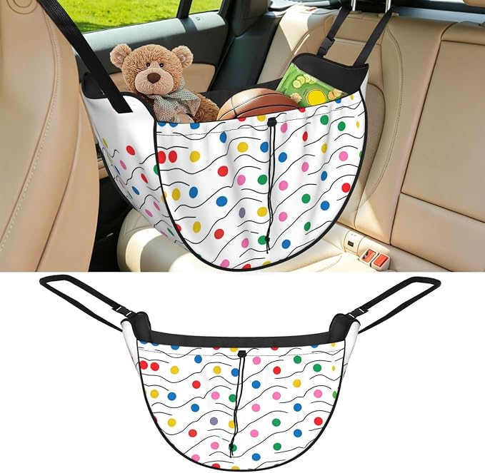 Dot Wave Car Seat Organizer-Backseat Storage Bag for Travel | Waterproof Durable. Holds Snacks Gear Essentials. Fits Most Cars.