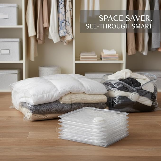Clear Vacuum Storage Bags with Valve, Reusable Compression Saver for Bedding & Clothes, Space Saving Organizer (1 Pack)