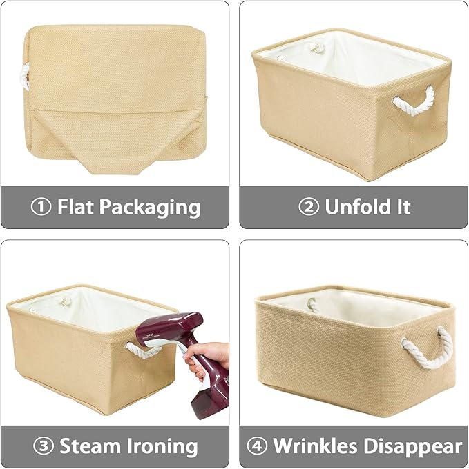 Decorative Basket Rectangular Fabric Storage Bin Organizer Basket with Handles for Clothes Storage (Beige, Medium-1Pack,13.8L*9.8W*6.7H)