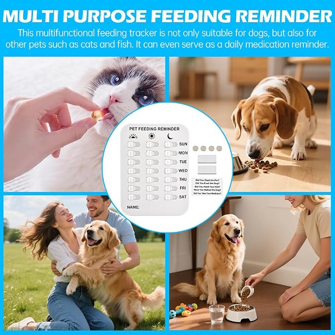 Dog Feeding Reminder, Magnetic Reminder Sticker, AM/Noon/PM Daily Indication Chart Feed Your Pets, Fridge Magnets and Double Sided Tape, Helps You to Track Pet Feeding & Medication
