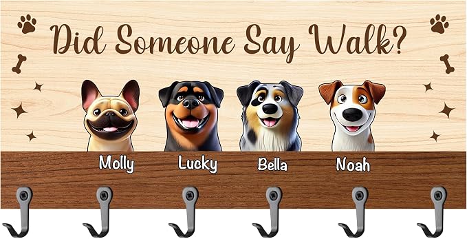 Personalized Dog Leash Holder for Wall, Custom 3D Dog Butt Leash Holder with Name, Hooks for Leashes, Keys, Collars, Christmas Birthdays Housewarming Gift for Pet Lovers (Style-6)