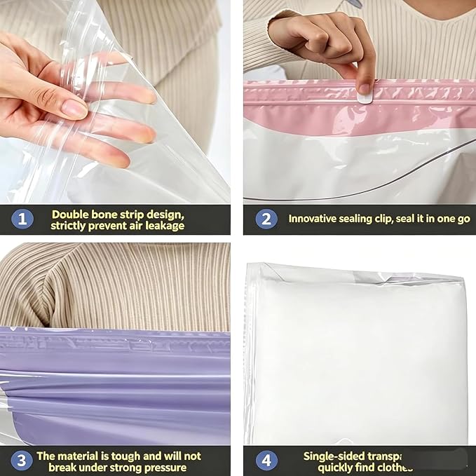 No‑Pump Vacuum Storage Bags,Press & seal, No Pump Needed,Large Cube Vacuum Seal Bags,Reusable Space Saving Compression Bag,Saves 80% Space,Keeps Clothes Dry & Dust‑Free (2Pcs-S)