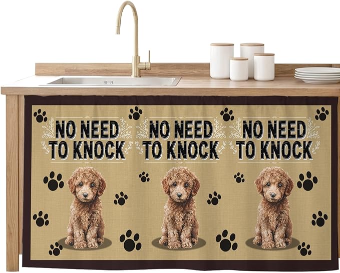 NO Need to Knock Sink Skirt for Bathroom, Self-Adhesive Under Sink Curtain, Poodle Dog Paw Prints Pet Lover Farmhouse Hide Pipes & Storage Fabric Cabinet Skirt Cover for Kitchen Laundry 32"x55"