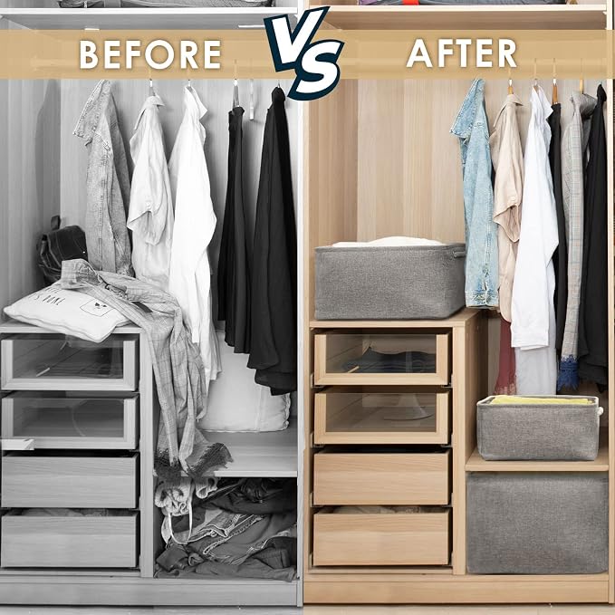 Large Storage Bins- Storage Baskets for Organizing Shelves, Basket Organizer for Closet Bookshelf Dog Toy Nursery Clothes Laundry Home Organization, Fabric Storage Cubes W/Handles