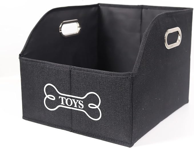 Large Dog Toy Storage Bin, Foldable Trapezoid Box with Handles | Canvas Fabric,Large Capacity, for Pet Supplies,Pet Toy Organizer Basket, Sturdy Metal Handles ,Easy Carry pet storage-Black