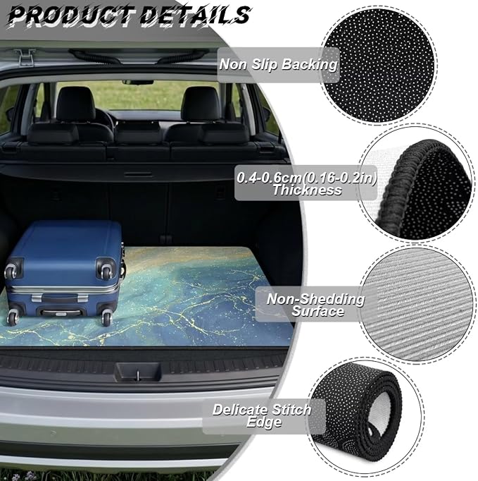 Howilath Blue Gold Marble Trunk Liner for Car SUV All Weather Non-Slip Rear Trunk Mat Durable Polyester Carpet for Daily & Outdoor Use
