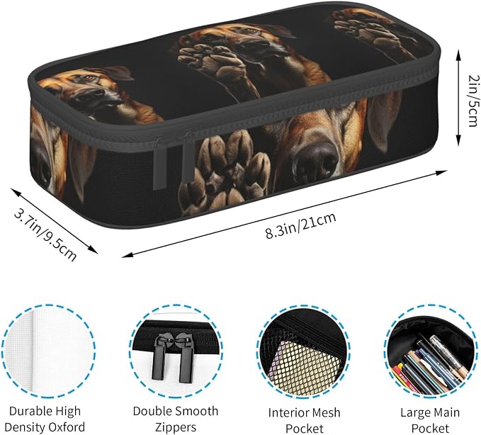 Dog Animal Pet Paw Print Large Capacity Layered Pencil Pouch, Zipper Storage Bag with Mesh Pocket & Pen Slots