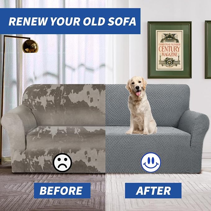 YEMYHOM Couch Cover Latest Jacquard Design High Stretch Sofa Covers for 3 Cushion Couch, Pet Dog Cat Proof Slipcover Non Slip Magic Elastic Furniture Protector (Sofa, Light Gray)