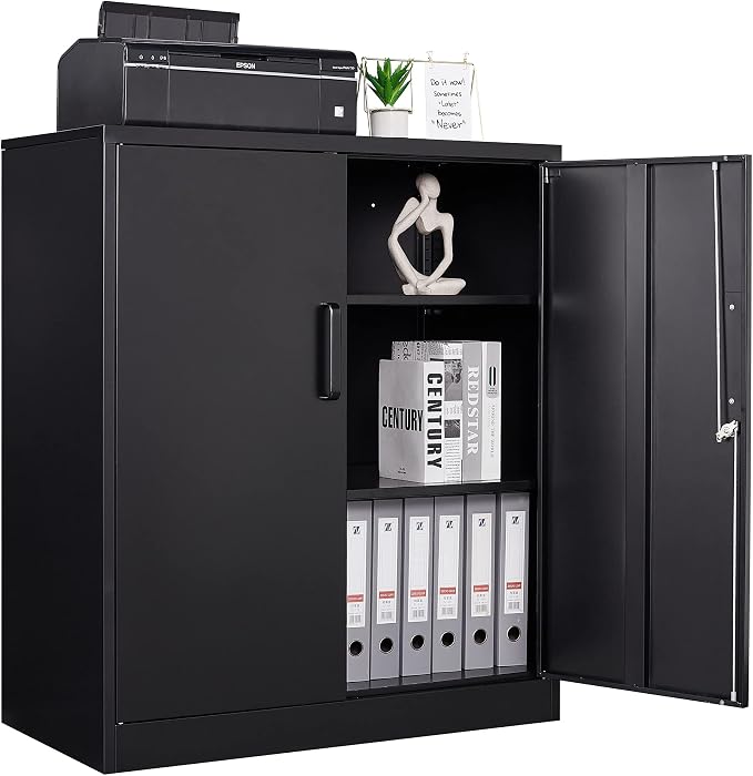Metal Storage Cabinets with Lock, Small Locker Steel Cabinets, Adjustable Shelves 2 Doors for Home,Office, Warehouse,Garage(Black-36)