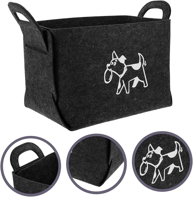 Felt Dog Toy Storage Organizer and Wear-resistant Felt Basket with Handle for Pet Toys and Household Items Color