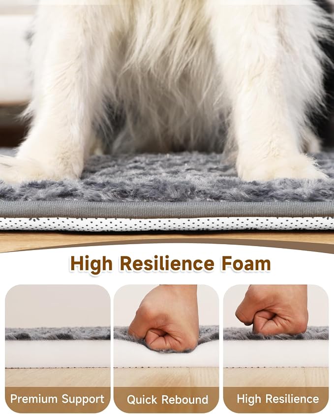 XL Dog Bed for Crate Pad, High Resilience Foam Mat Bed, 41x27, Dark Grey | Kennel Mat Pet Bed for Large Dogs, Supportive, Non-slip Bottom, Lightweight & Portable, Washable, Suit for Travel, Trunk