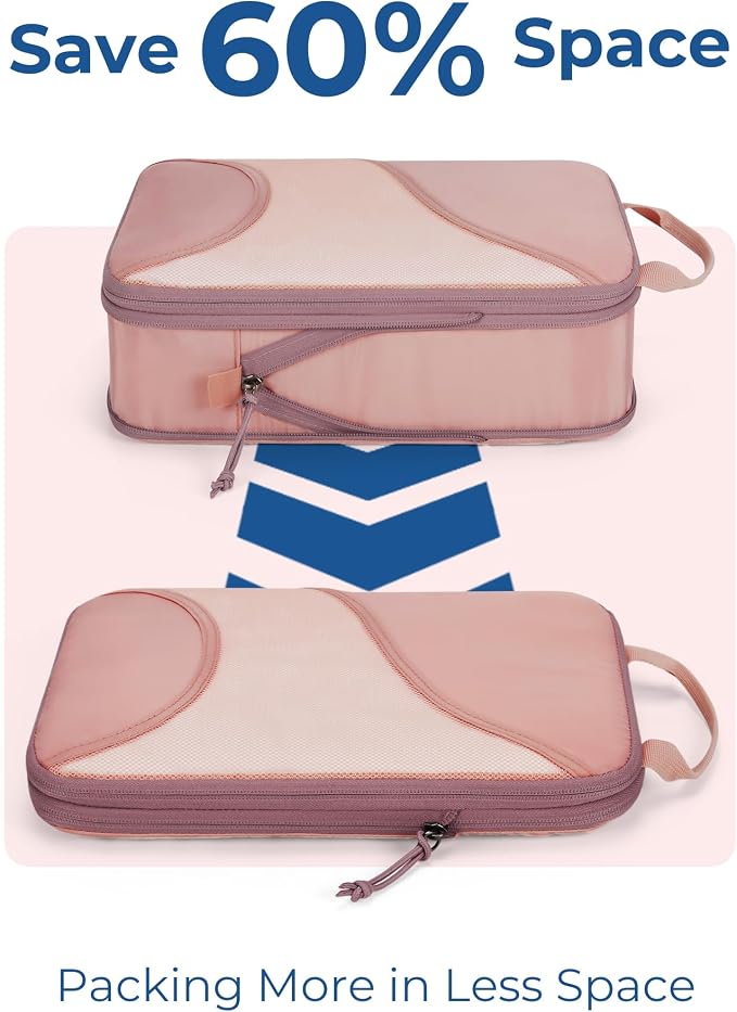 Bagsmart Compression Packing Cubes, Travel Bag Cruise Ship Essentials | Lightweight, Compressible Suitcase Organizer Set fit Standard Carry-On & Checked Luggage, 6 Set, 14 Set Washable Packing Bags