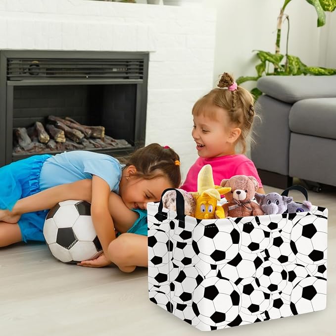 FXOLCSHE Rectangular Easter Soccer Basket,Sports Boys box,Collapsible waterproof college dorm laundry basket,Baby Nursery Hamper,Boys Soccer Room Decor(Big football)