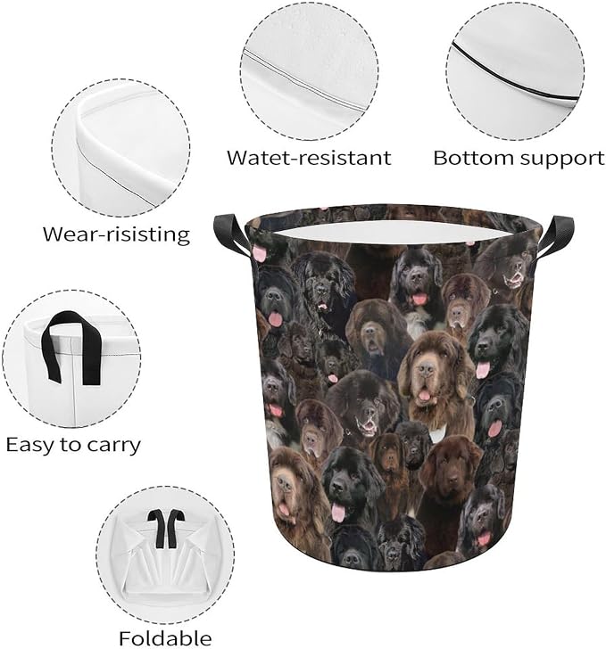 Newfoundland Dog Lover Gifts, Laundry Hamper With Handles for Dog Mom, Newfoundland Dog Laundry Basket, Waterproof Clothes Storage Bucket for Bedroom Bathroom