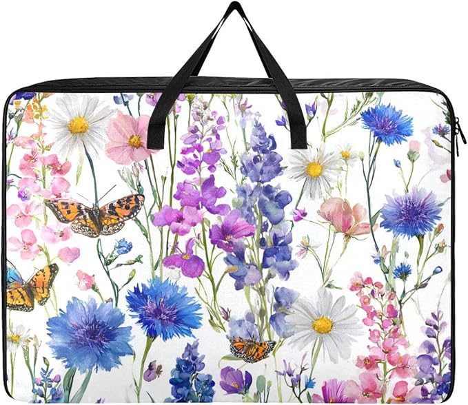 Comforter Storage Bags Large Folding Blanket Organizer Bag with Strong Handles Clear Window Closet Storage Containers for Clothes King Queen Pillows Bedding Quilt Duvet Pink Bluebonnets Daisy