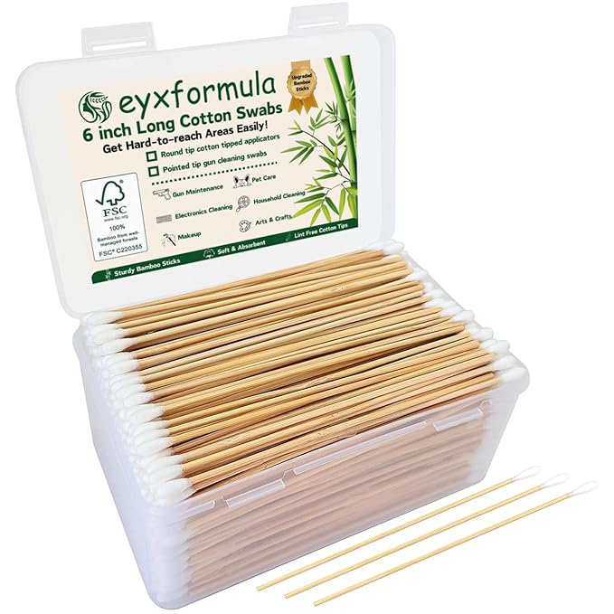 Eyxformula 600 PCS 6 Inch Cotton Swabs with Sturdy Bamboo Sticks – Extra Long, Lint-Free, High Absorbent, Non Sterile Cotton Tipped Applicators for Dog Ear Cleaning, Gun Cleaning, Makeup, Crafts
