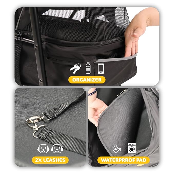 One-Click Foldable Pet Stroller, Lightweight Fixed Carrier Cart for Small Medium Dogs Cats, Portable Travel Small Dog Stroller Up to 40 lbs,Large Cat Stroller, Black ﻿