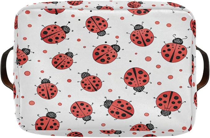 Ladybug Storage Basket Bin, Large Cube Storage Box Canvas Collapsible Storage Organizer for Home Office Closet - 15 L x 11 W x 9.5 H