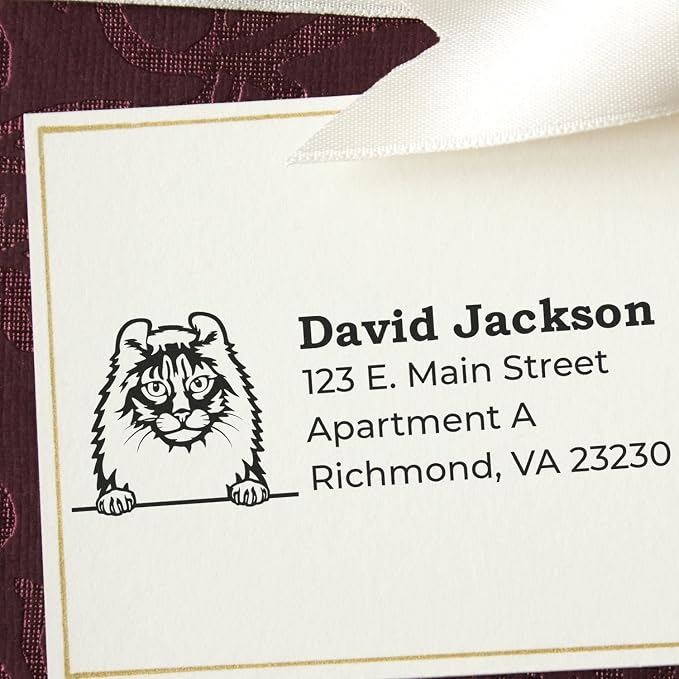 American Curl Cat Address Stamp, Cat Return Address Stamp, Custom Duo Hand Seal for Mail, Envelopes, Crafters, Pet Lovers, Office Use