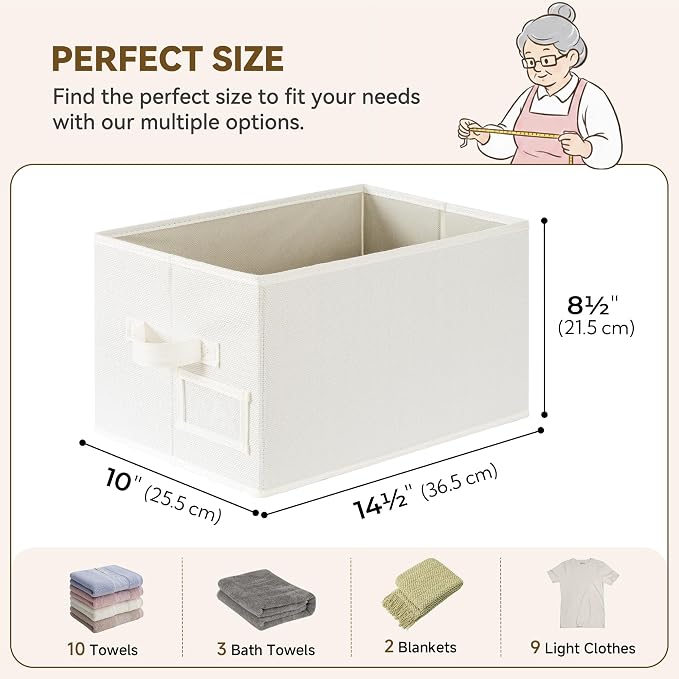 GRANNY SAYS Closet Storage Bins with Label, Pearl White, Medium, 3-Pack | Closet Organizer Bins with Label Holder, Fabric Storage Baskets, Foldable Storage Bins, Decorative Storage