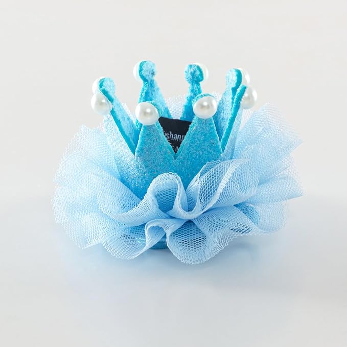Cat Princess Costumes Cat Crown Hat & Lace Bandana Scarf Set, Puppy Party Hat for Small Dogs & Cats, Lace Outfit for Cats and Small Dogs Birthday Party (Blue)
