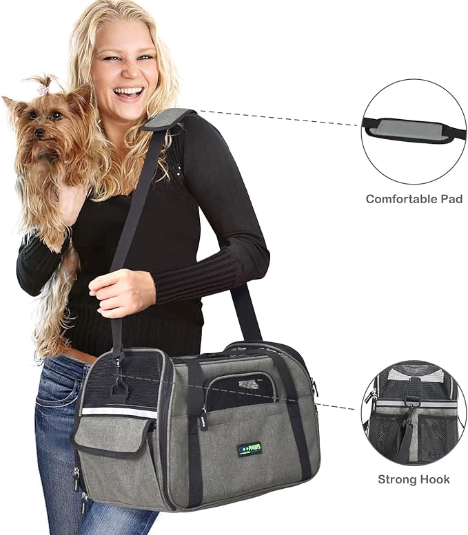 Jespet Airline Approved Soft-Sided Kennel Pet Carrier Travel Handbag | Lightweight, Foldable, Portable, Built-In Safety Leash, Luggage Sleeve, for Cats & Small Dogs, for Indoor & Outdoor
