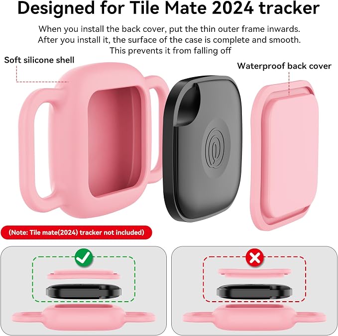 DDJ Waterproof Dog Collar Holder for Life360 Tile Mate Tracker, 2-Pack Durable Silicone Cover, Anti Lost for Life 360 Tile Tracker Case for Cat & Pet Collars, Easy Installation, Lightweight, Pink
