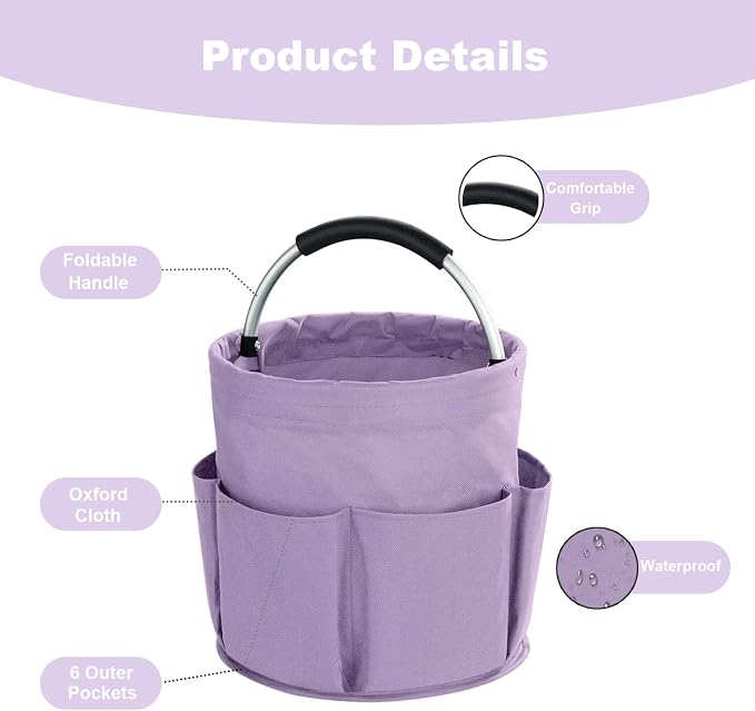 17L Cleaning Caddy with Handle, Cleaning Supplies Organizer, Foldable Storage Basket, Cleaning Supply Caddy, Portable Multi Cleaning Bucket Bag for Home, Garden (Purple)