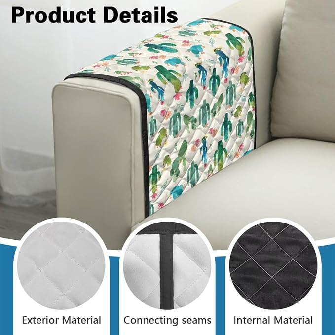 Cactus Sofa Arm Covers for Couch Stretch Arm Rest Cover, Anti-Stains Couch Arm Cover Easy to Clean Sofa Slipcover Furniture Protector Office Chair Armrest Covers