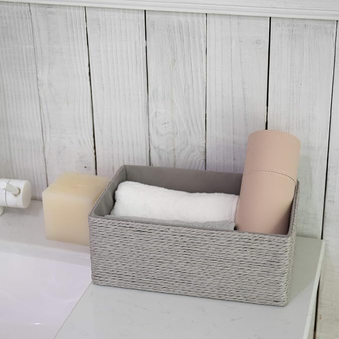 LA JOLIE MUSE Bathroom Basket Organizers, Paper Rope Storage, Grey 4 Pack