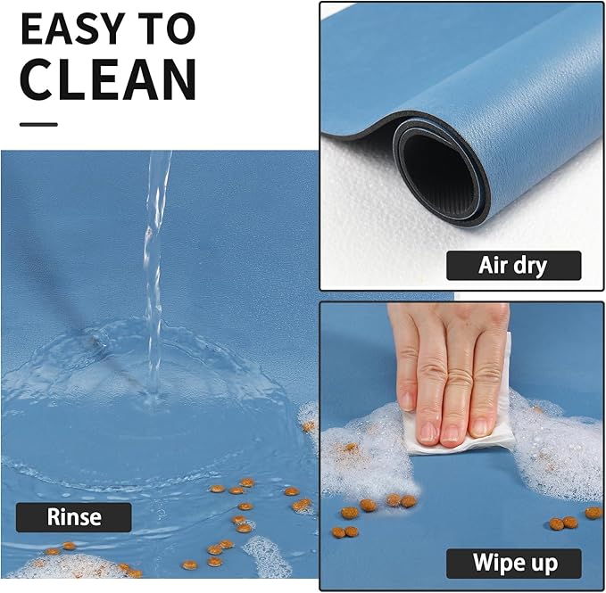 HotLive Dog Food Mat - Absorbent Cat Mat for Food and Water, No Stains Pet Feeding Bowl Mat, Easy to Clean Pet Placemats, Quick Dry Dog Water Dispenser Mat for Messy Drinkers | Paw Blue 18"x28"