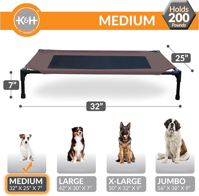 K&H Outdoor Elevated Dog Bed, Cooling Raised Dog Bed, Chocolate, Medium