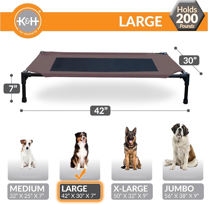 K&H Outdoor Elevated Dog Bed, Cooling Raised Dog Bed, Chocolate, Large