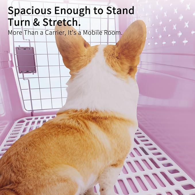 Hard-Sided Carrier: Opening Top Rolling Crate Ventilated 25 lbs | Smooth-Rolling Wheels & Pull Strap / Top Access Door / Spacious Interior / 360° Ventilation / Includes Feeding Bowl