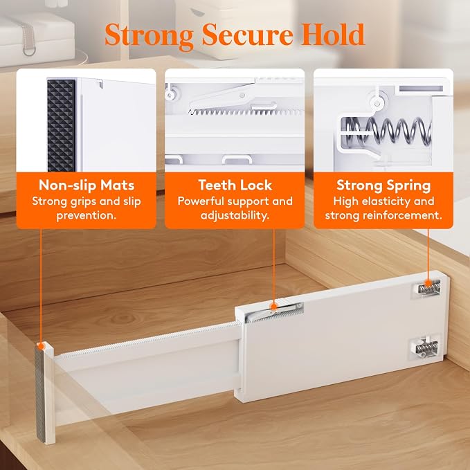 Lifewit 4" High Upgrade Drawer Divider, Adjustable Drawer Organizer Clothes | 4 Pack 11"-17" Expandable White Plastic Drawer Separator for Dresser, Kitchen, Closet, Nursery, Office Organization & Storage