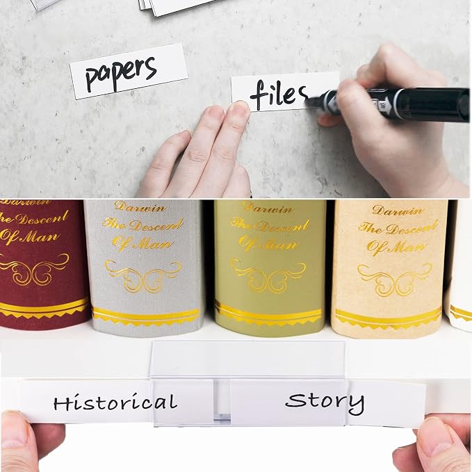 30pcs Plastic Shelf Label Holder, Clear Shelf Label Holder Wood Sign and Tag Ticket Label Holders Clips On to Shelves Thick Shelves with Matched Blank Inserts