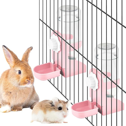 kathson 2 PCS Rabbit Water Dispenser for Cage 17 Oz Hanging Guinea Pig Water Bottle No Drip Gravity Automatic Bunny Water Bottle No Leak Small Animal Water Bottle for Chinchilla Ferret Hamster（Pink）