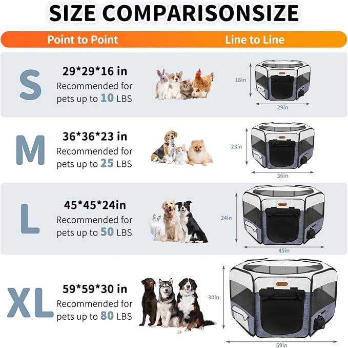 Seiyierr Dog Playpen, Portable Pet Play Pen Foldable Carrying Case, Puppy Pens Outsid for Small Cat Indoor/Outdoor, Removable Mesh Shade Cover