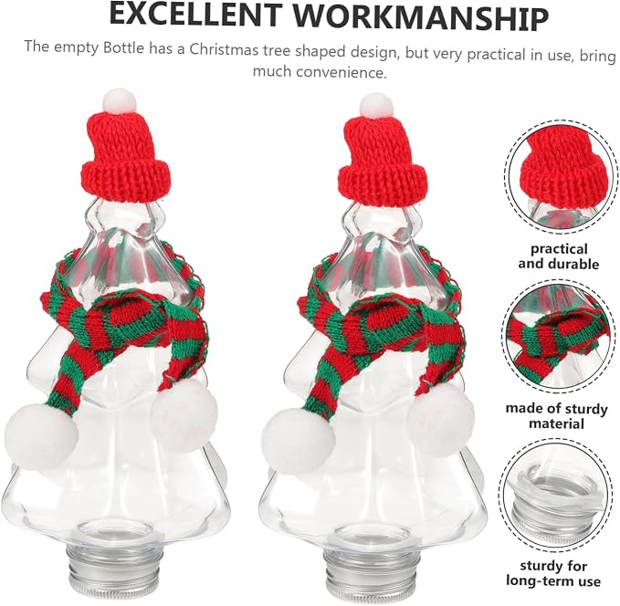 COLLBATH 6set Christmas Tree Shaped Candy Containers Caps Reusable Small Tea Bottles for Holiday Decoration and Storage of Juices and Sweets