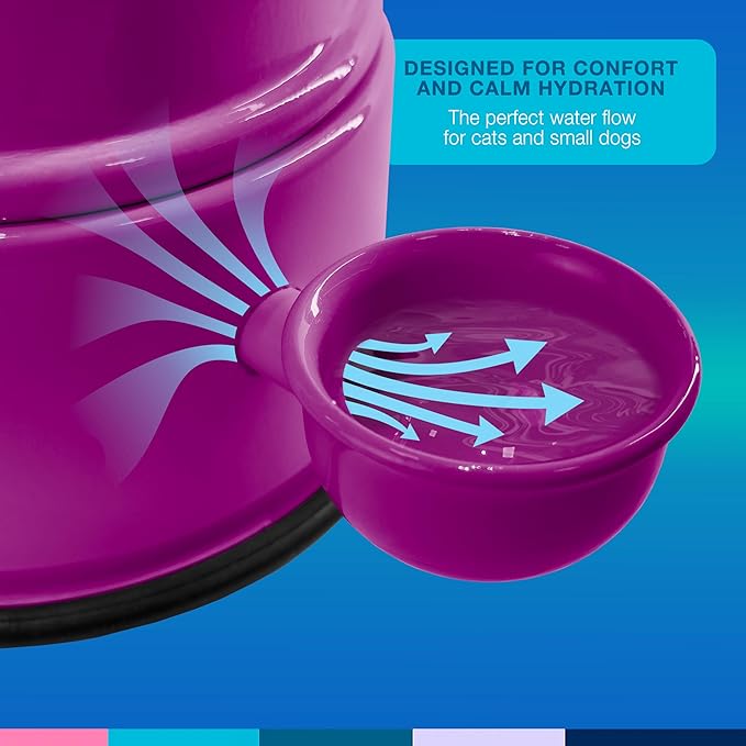Pet Water Dispenser for Dogs and Cats, 47.3 oz – Gravity-Fed Aluminum Water Bowl, Prevents Wet Fur, Provides Continuous Fresh Water, Electrostatic Coated Finish, Vida Mansa (Violet)