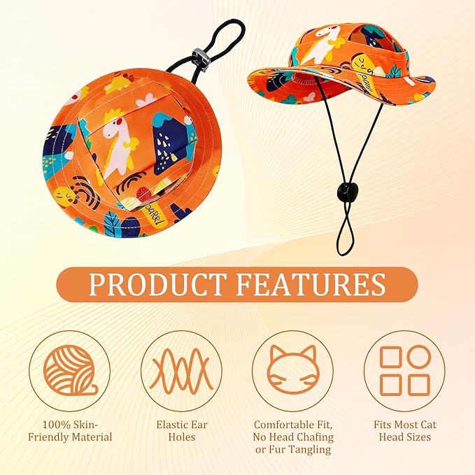 Cat Hats for Cats Only, Cat Sun Hat Sphynx Hat with Ear Hole Kitten Headwear Sun Sombrero Caps Summer Cat Cowboy Hats, Pet Chihuahua Sunscreen Baseball Outdoor Cap,Dinosaur