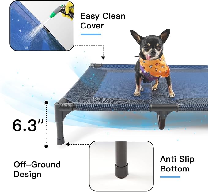Elevated Dog Bed Waterproof Outdoor, Portable Raised Dog Bed, Dog Beds Off the Floor, Dogs Bed Easy Clean Indoor or Outdoor Use, Medium, Blue