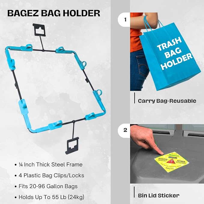 Portable Trash Bag Holder Stand For 20-33+ Gallon Liners. 16x17in Hanging Stand for Waste or Storage & Organization. Garbage can For Home Recycling Camping Picnic Party Boat Car RV or Leaf Collector